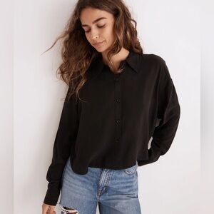 Madewell Lusterweave Hartfield Crop Shirt in True Black